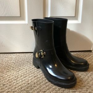 Vince Camuto Rain Boots with Gold Buckles